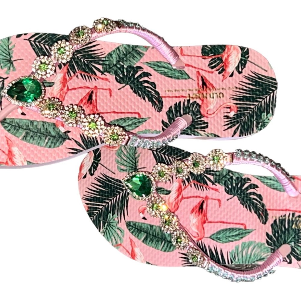 Pink Flamingo Flip Flops, Tropical Bird Sandals, Beach Shoes, Bachelorette Party - Picture 6 of 16